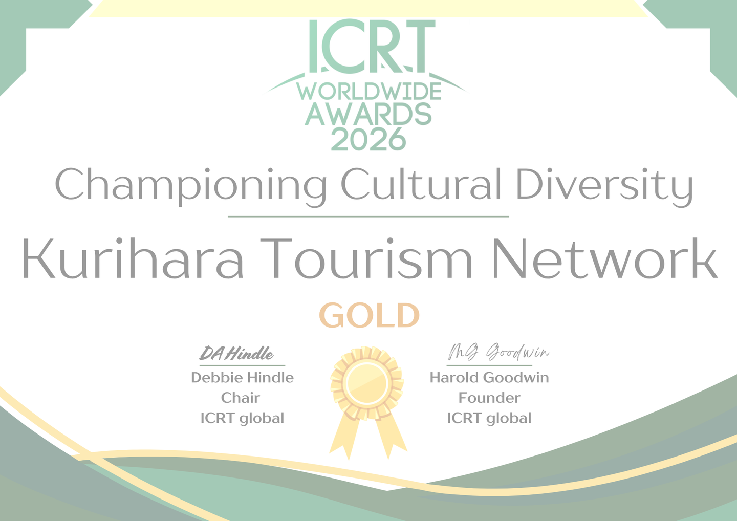 Responsible Tourism Awards Worldwide 2026 GOLD　KuriharaTourismNetwork
