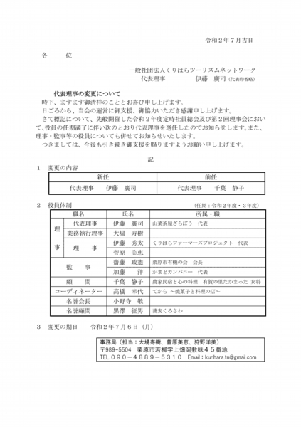 代表理事の変更について